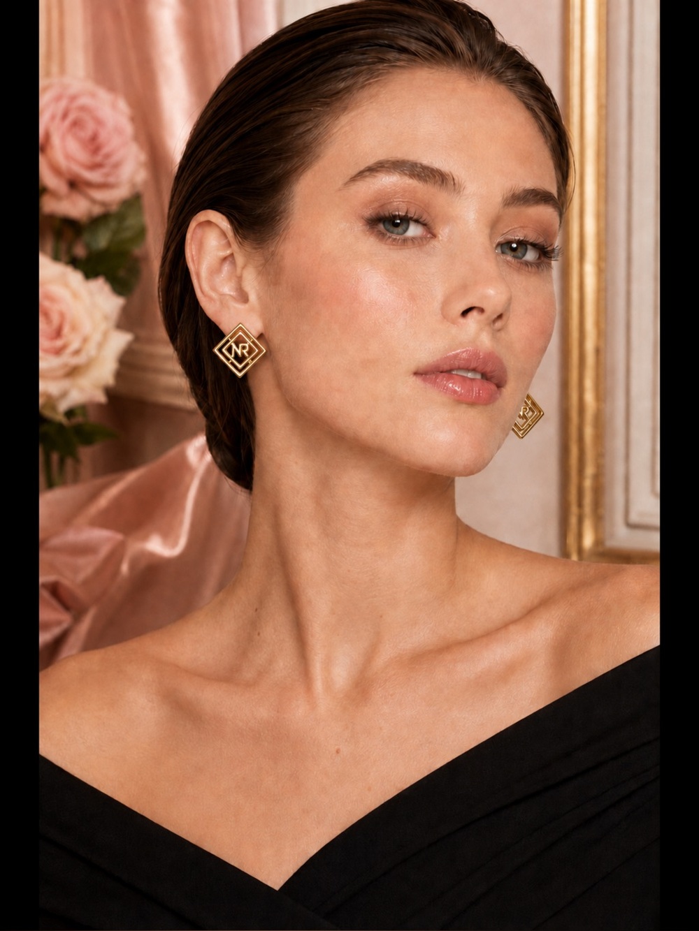 Nina Ricci Gold Square Logo Stud Earrings